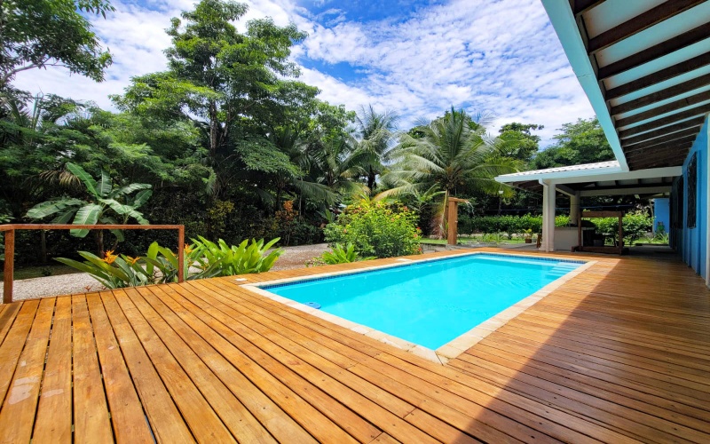 Pool with Teak wood deck, outdoor kitchen 