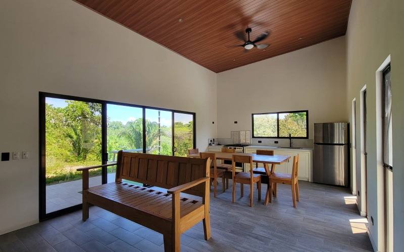 Living room sofa, large dining table 