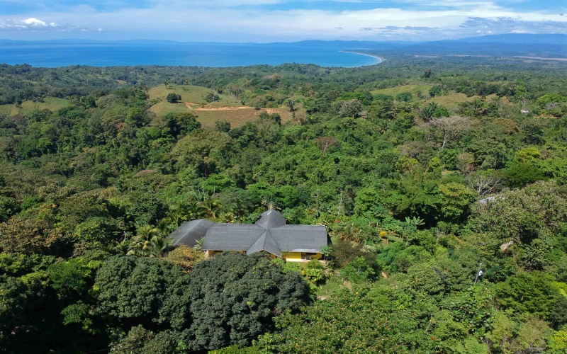 An aerial view from Casa Amarilla in Pavones Costa Rica a 3 bed 1.5 bath ocean view home