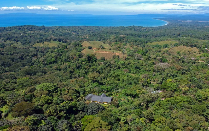 An aerial view from Casa Amarilla in Pavones Costa Rica a 3 bed 1.5 bath ocean view home