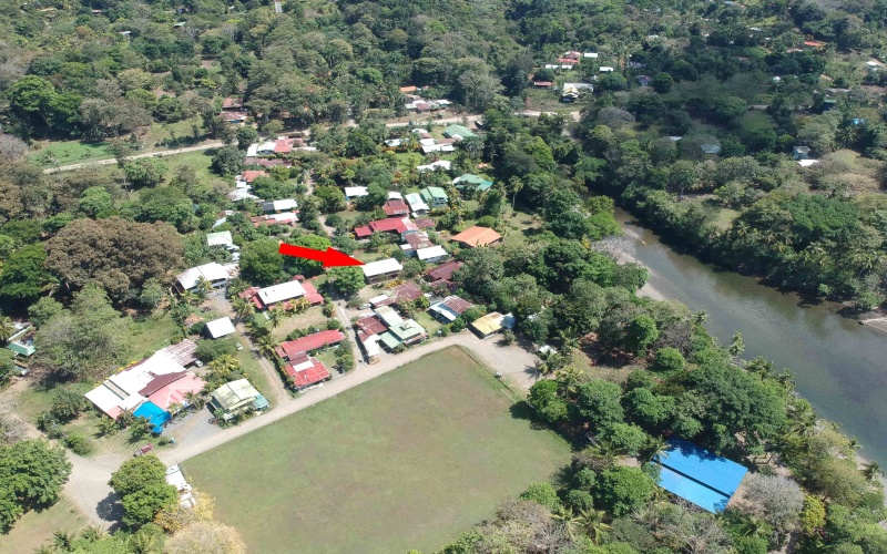 An aerial of Pavones Costa Rica showing the location of Hotel La Perla for Sale 